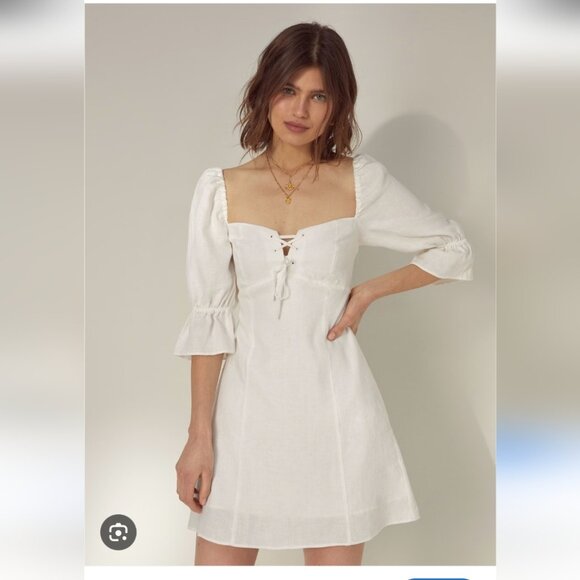 Aritzia White Puff Sleeve Dress - Picture 1 of 8